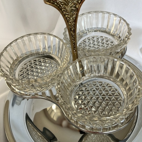KROMEX MCM Chrome RelishTray With 3 Crystal Bowls On Chrome Lazy Susan - Picture 3 of 16